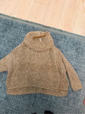 Free People Marled Taupe Cowl Neck Sweater
